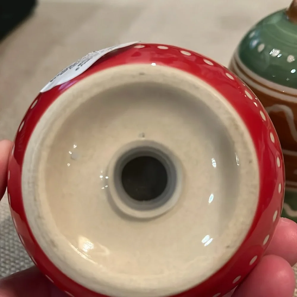 Hand-Painted Ornament & Bell Stoneware Salt & Pepper Shaker/NWT
